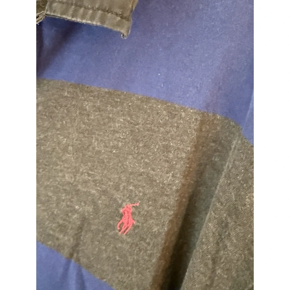 VTG 90s Polo Ralph Lauren Blue Gray Stripe Rugby Shirt Sz XL‎ Preppy Classic